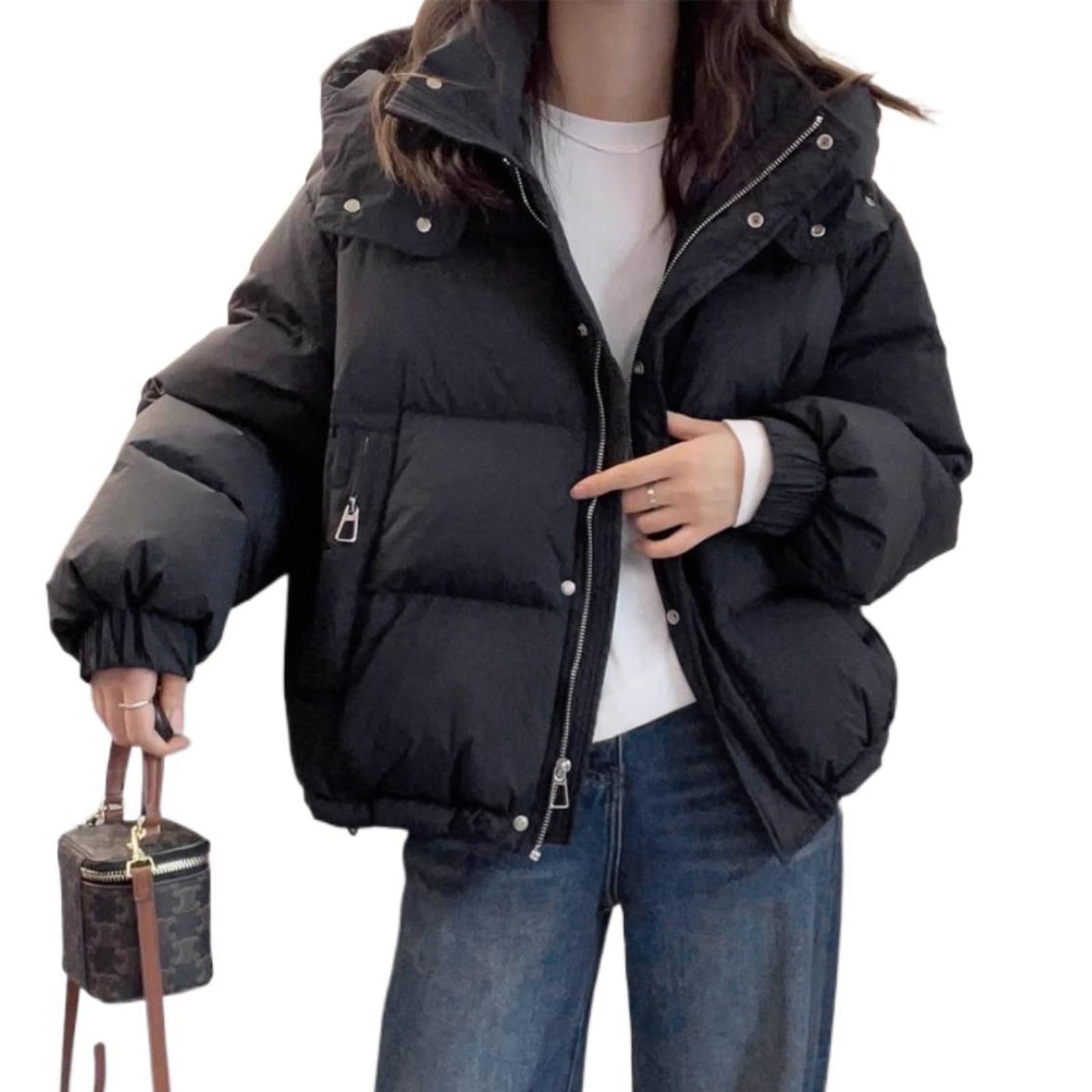 [Sulliwayu] ダウンジャケット レディース 中綿ジャケット フード付き ショート丈 アウター 秋冬服 防寒 暖かい 厚手 ゆったり可愛い カジュアル 通勤 通学