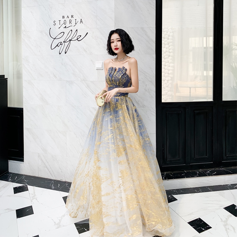 ドレス 衣装 ウエディングドレス 披露宴ドレス ロングドレス カラードレス チューブトップ 胸元 バックシャン 背中開き フレアスカート シースルー 切り替えデザイン ステージドレス 発表会 フレア