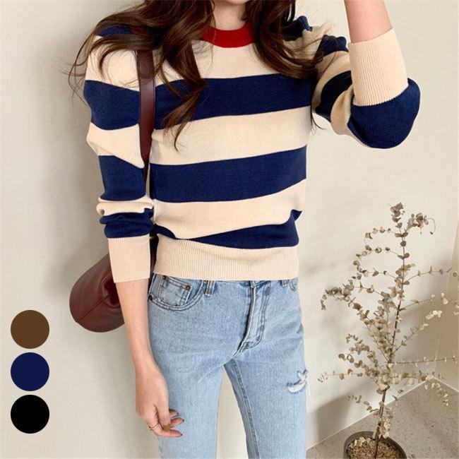 ニットセーター レディース ボーダー柄 セーター スリムセーター ニット きめ細かい ボーダー柄セーター レトロ ニットセーター ラウンドネック プレゼント