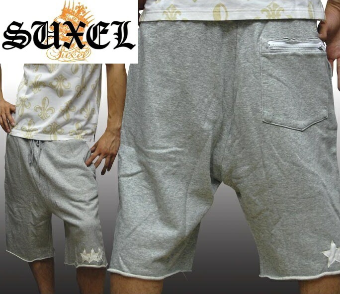 セール SUXEL サクエル メンズ ハーフパンツ スター グレー スウェット ショートパンツ パンツ スエット ショーツ 半ズボン ストリート ブランド HIPHOP ウェアー B系 服 ダンス