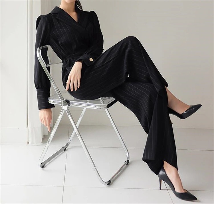 気質 ストライプ 上品映え スーツ 新作 ワイドレッグパンツ 通勤デート 大人気