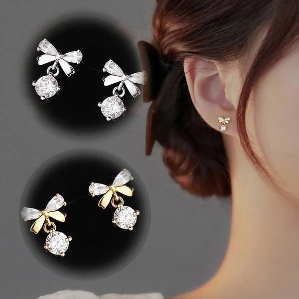 大好評！ピアス レディース スワロフスキー 可愛い リボン 小振り 上品 職場 誕生日 記念日 クリスマス 母の日 ランチ会 シルバー 金属アレルギー対応