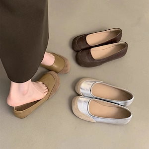 フラットパンプス フラットサンダル 韓国ファッション 平らな靴単一の女性の浅い口のメリージェーン鐙豆の靴25とのマタニティシューズ