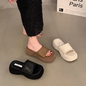 サンダル 厚底サンダル 話題トングサンダル 厚底サンダルスリッパ女性の靴の25外黒マフィン底の単語スリッパを着用の高さを増加させるために小さな人々 韓国ファッション
