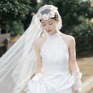 大ヒット中 花嫁もベール ヴィンテージ系 レトロ 森ガール ベール ロング ヘッドドレス フラワー 薔薇花 花+ロングベール2点セット 小物