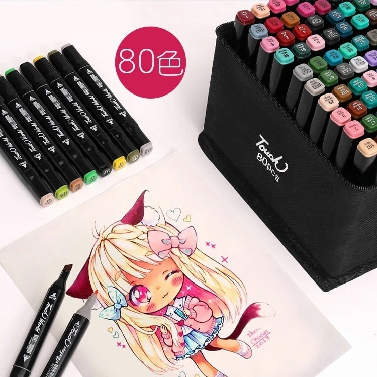 マーカーペン イラストマーカー カラーペン アルコールマーカーペン プレゼント マンガ用 学習用 キャリングケース付き 80色 子供 大人用 細字太字両用 油性 アートマーカー 速乾 スケッチ コミッ