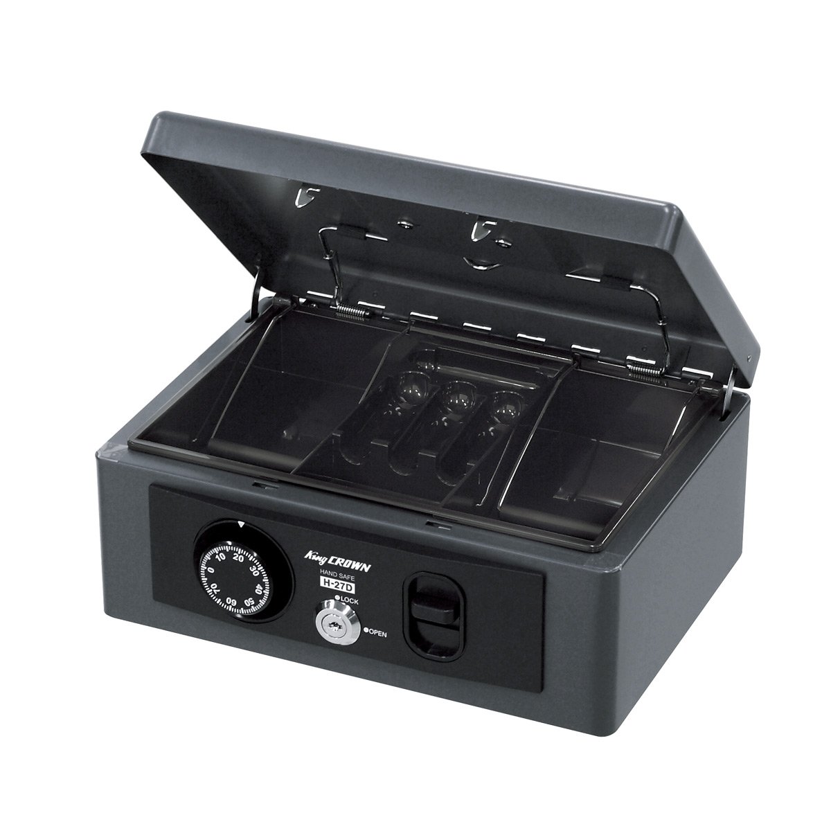 日本アイエスケイ 金庫 ダークグレー 幅27.2 手提げ金庫 ダイヤル/鍵式 2重ロック H-27D