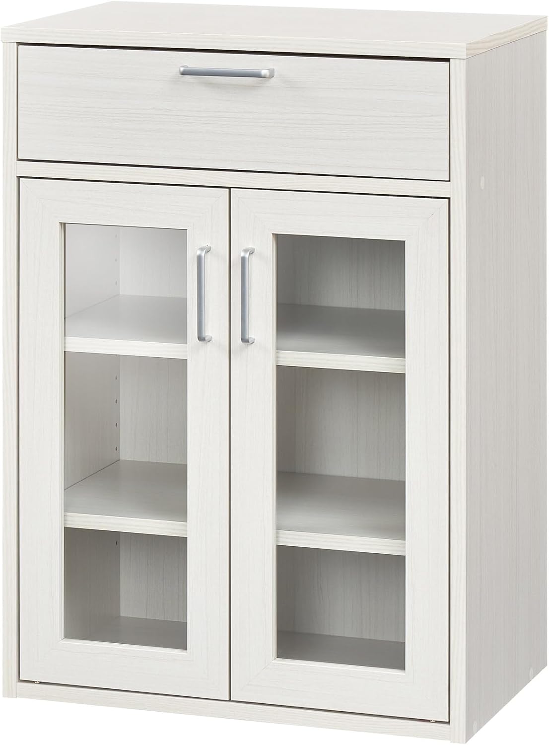 白井産業 食器棚 カップボード キッチン収納 ガラスキャビネット 同シリーズで組み合わせ自由自在 一人暮らしの部屋や狭いスペースにぴったりサイズ ホワイト 白木目 ベーシックデザイン