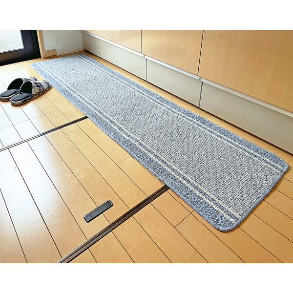 マルナカ 6450 日本製キッチンマット コットンライン 45×180cm ブルー メーカー直送