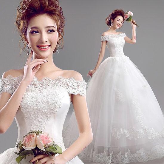 ウエディングドレス 二次会 ウェディングドレス 結婚式 プリンセスラインドレス 花嫁 披露宴 ロングドレス ブライダル 挙式 ホワイト レース オフショルダー
