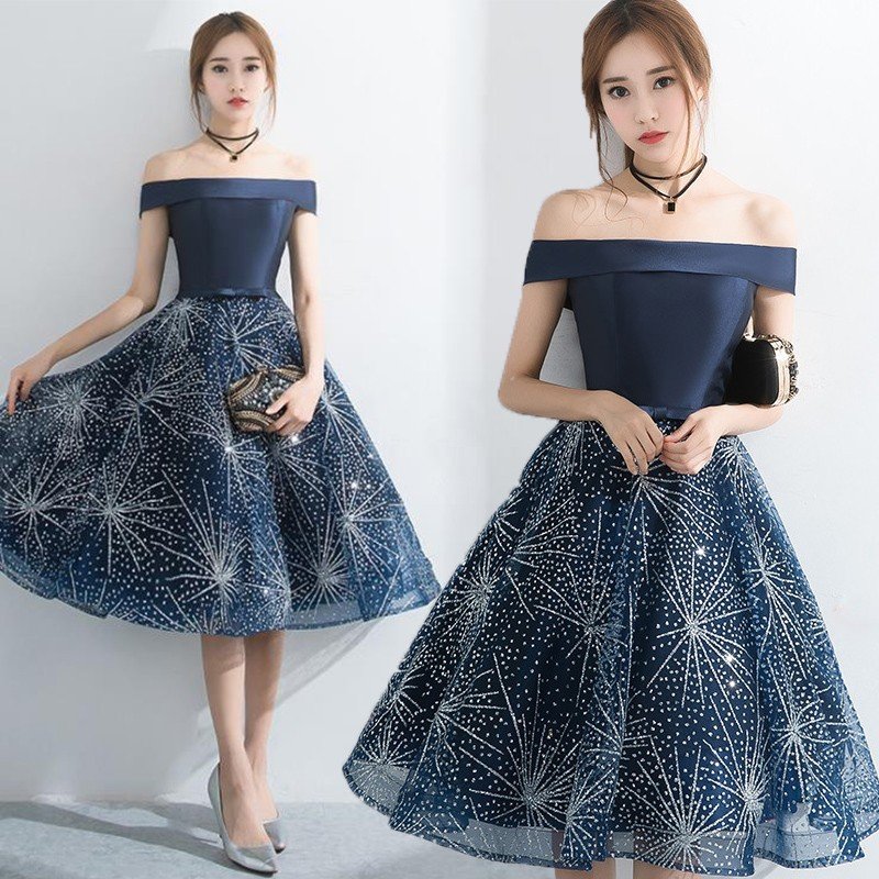 膝丈ワンピース お呼ばれ レディース 結婚式 ドレス パーティードレス オフショルダー 謝恩会 発表 5,753円