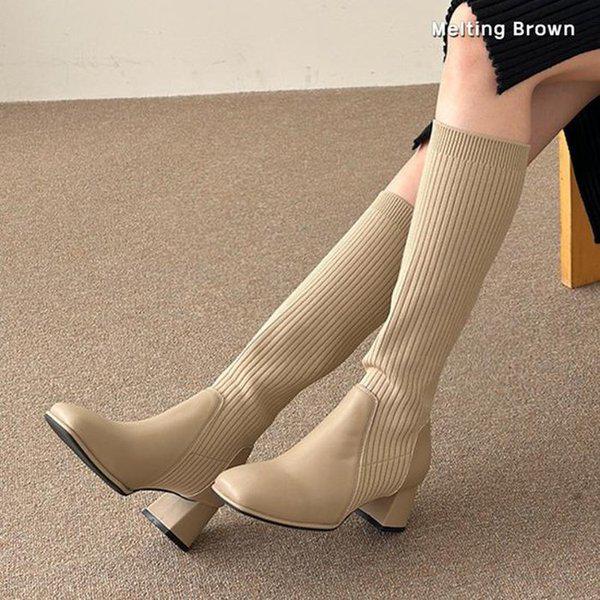 女性用ジップアップブーツロングブーツニットブーツMT98