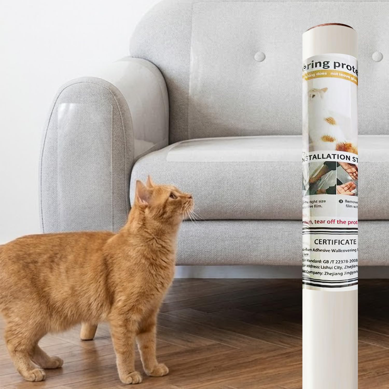 猫 壁紙保護シート 爪研ぎ防止シート 剥がせる 貼りやすい 半透明 壁汚れ防止シート 壁/家具/キッチン対応 傷・汚れ防止 ペット用品 猫用品 防水 水はね防止 リメイクシート (90CM*5M)
