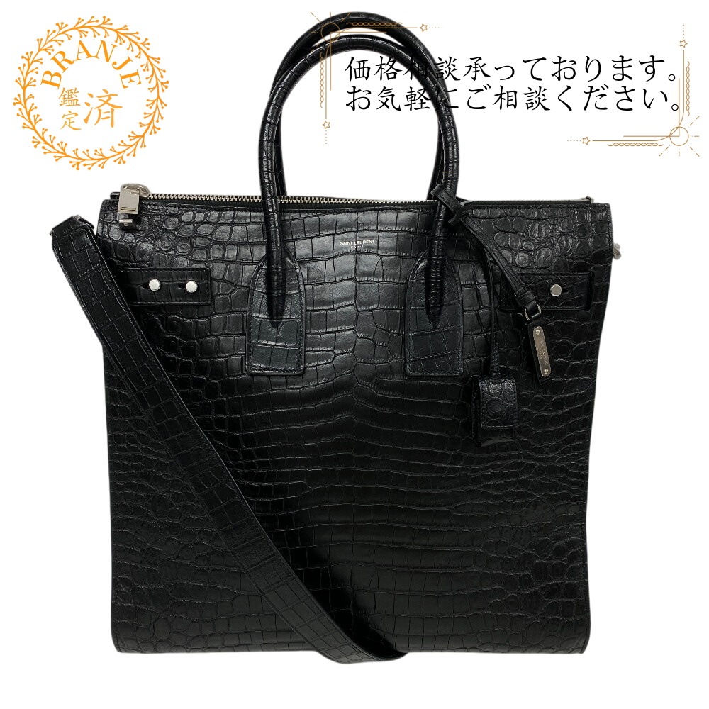 サックドジュール 2WAY ハンドバッグ クロコ型押し レザー ショルダーバッグ ブラック ユニセックス ブランド