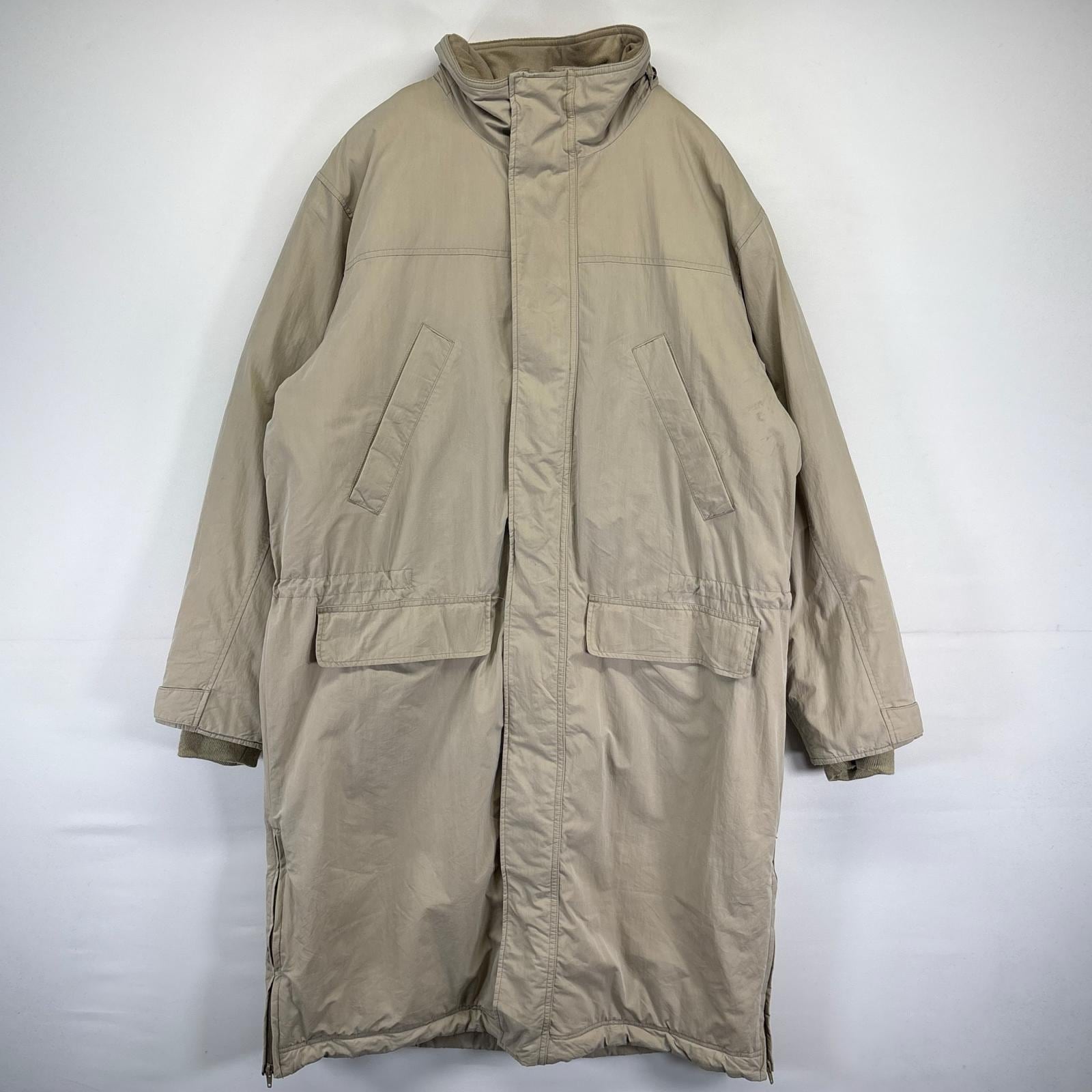 古着 ロングコート 中綿 裏地チェック アウター 無地 ポケット L ベージュ系 メンズ