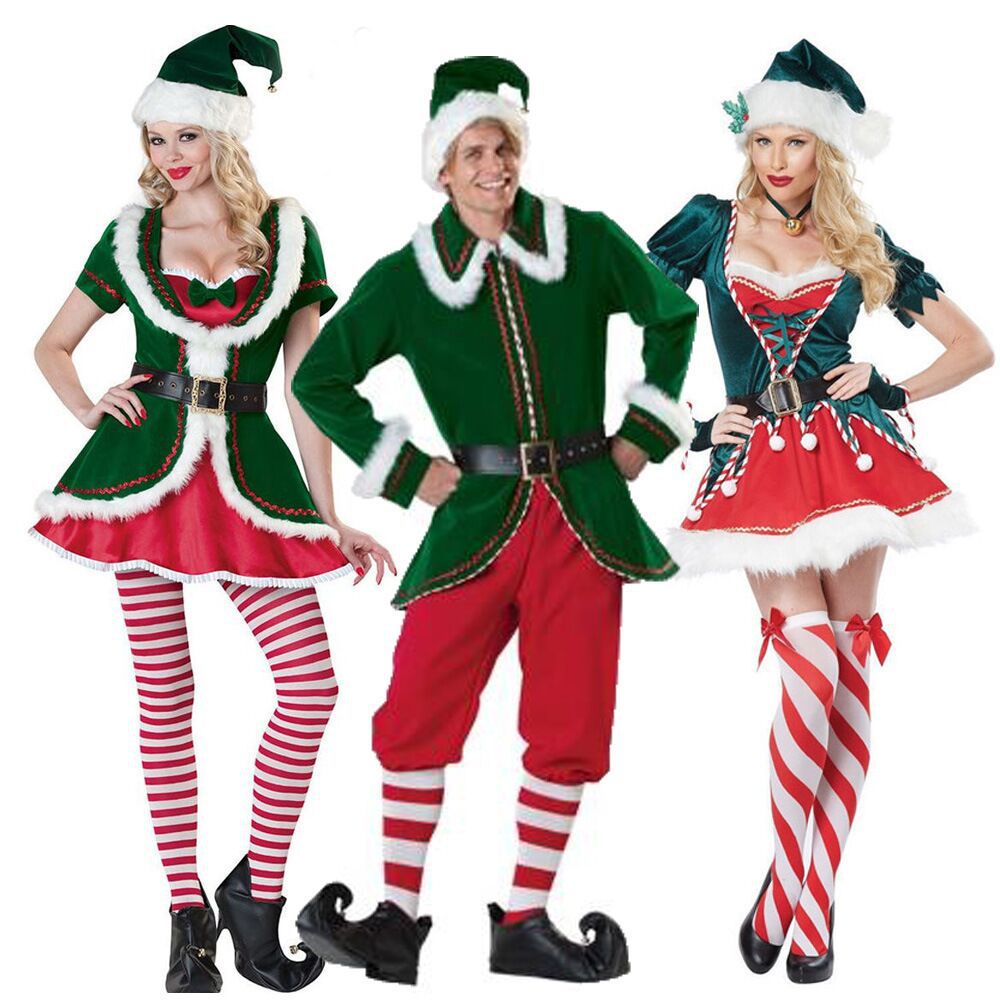 クリスマス衣装コスプレサンタクロースグリーンエルフカップル仮装ステージ衣装パフォーマンス