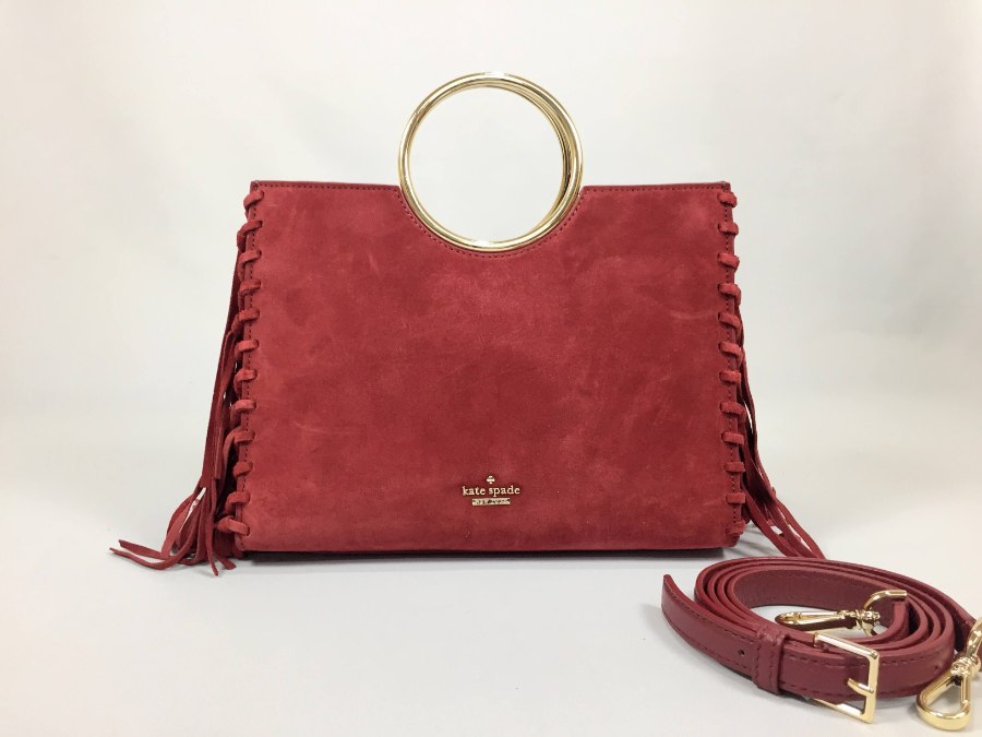 ハンドバッグ 2way ショルダーバッグ フリンジバッグ スエード レッド系 中古品