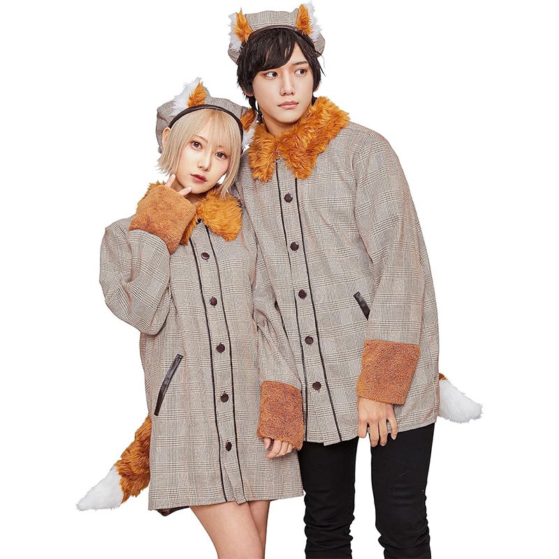 コスプレ ハロウィン アニマル ファングル きつね探偵シャツ ユニセックス フリーサイズ ブラウン[fangr-kitsune]