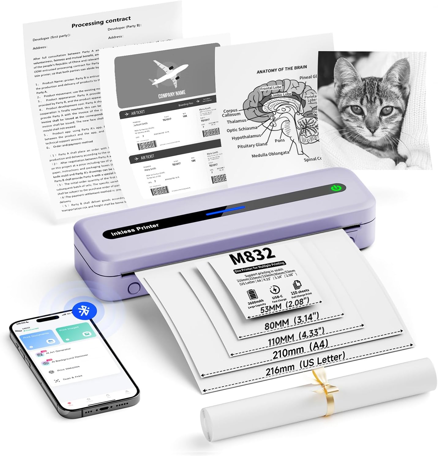 Itari M832-A4 モバイルプリンター ミニプリンター携帯プリンターコピー機 家庭用portable printer熱転写 プリンター 家庭用およびオフィス用のポータブル プリンター 複写機