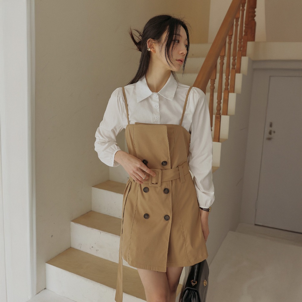 ローエンヌシャツベルトミニワンピース2ピースセット