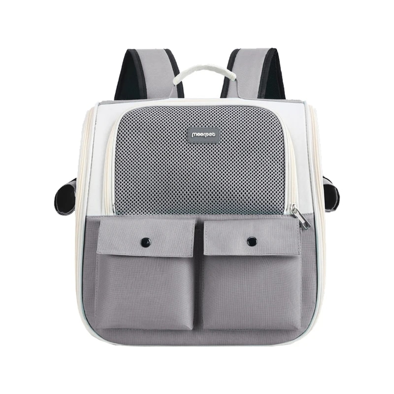キャリア-オックスフォード生地のトラベルバッグ,子犬用の通気性のある猫のキャリーバッグ,大容量,ポータブル,折りたたみ式,屋外での使用に適しています Light Grey