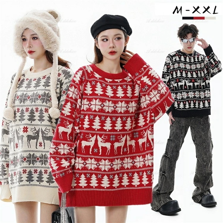 セーター クリスマス ニットセーター 男女兼用 レディース メンズ レジャー セーター ペアルック カップル サンタクロース 親友 ニット クリスマス風 秋冬 ニット 厚手 可愛い 暖かい 20代 3