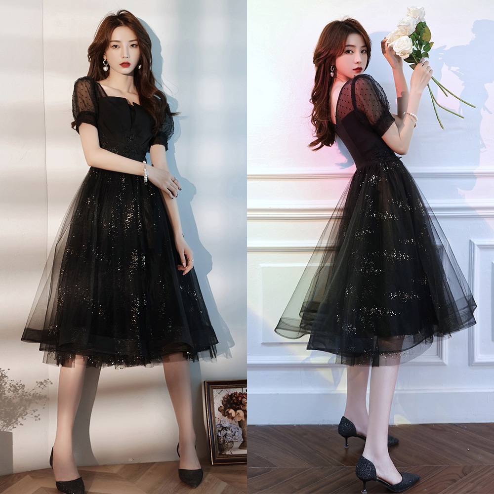 シースルー ラメ パーティードレス 2色 イブニングドレス レディース フレア ミモレ 半袖 きれいめ エレガント フォーマル 無地 春 夏 謝恩会 結婚式 発表会 デート お出かけ パーティー