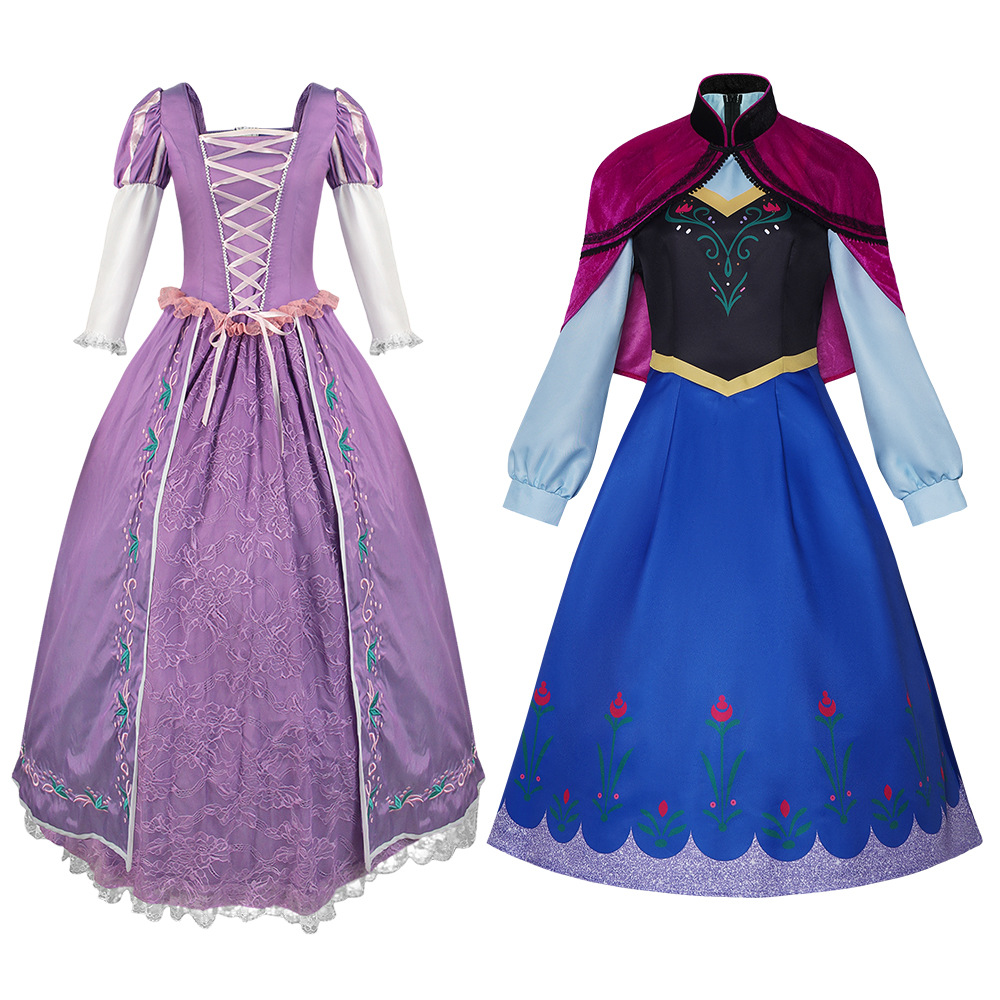 ハロウィーン楽佩王女紫色ロングスカートcos服雪奇縁アンナワンピースコスプレ舞台衣装