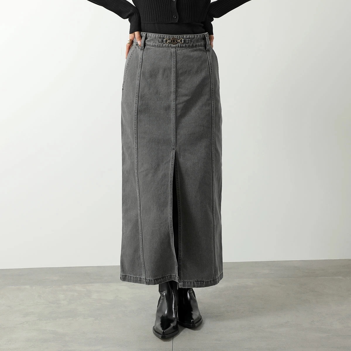 PATOU パトゥ デニムスカート SK0500081 レディース タイトスカート ロング丈 スリット ロゴ 刺繍 959A