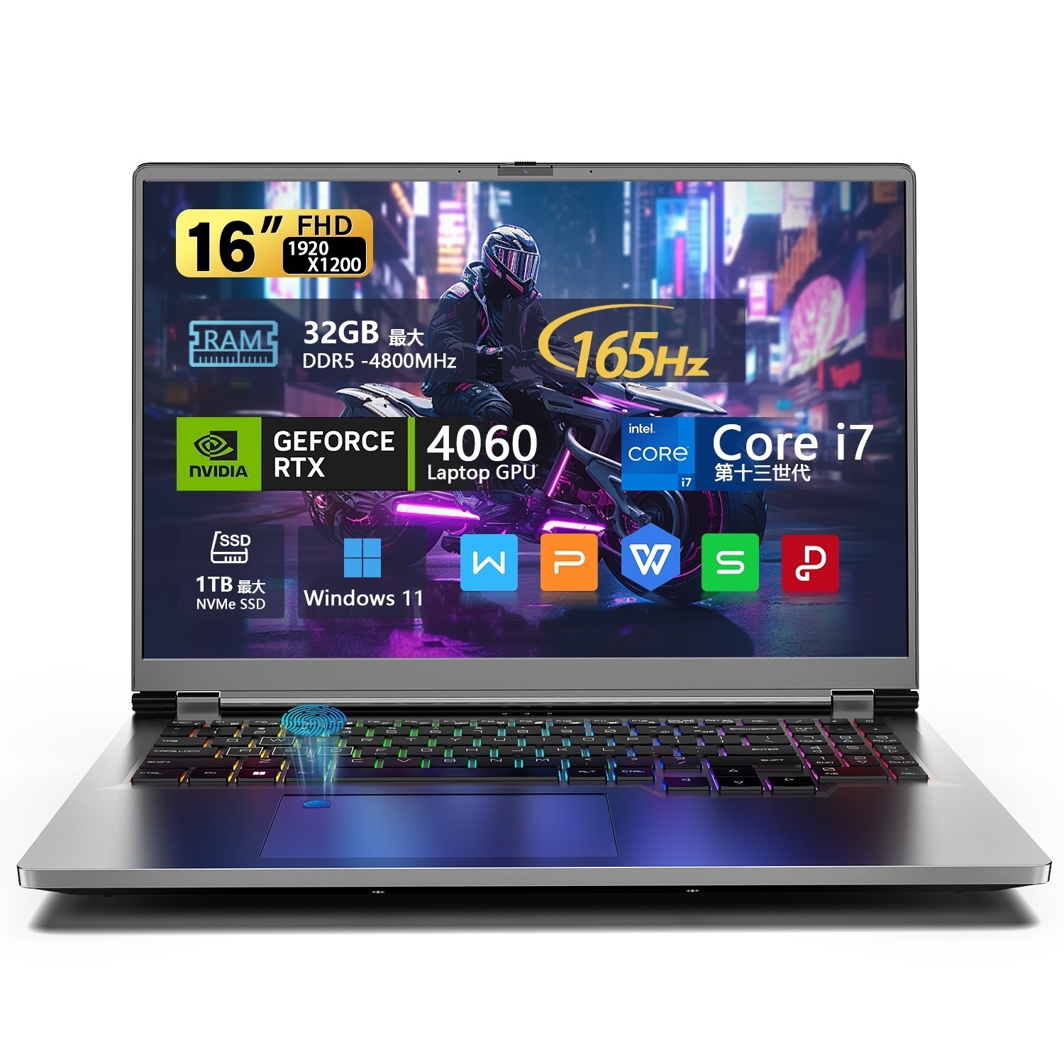 ゲーミング ノートパソコン 165Hz 第13世代 Core i7 16GB/32GB type-c バックライトキーボード 無線LAN 有線 指紋認証 Wi-Fi WEBカメラ FHD 16イン 91,740円