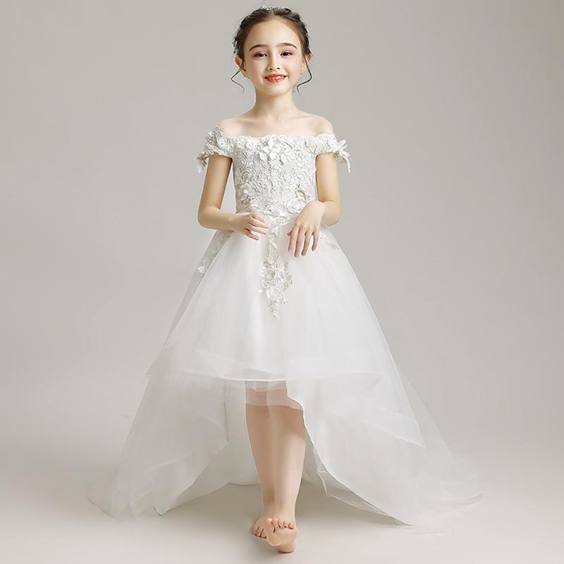 女の子 プリンセス スカート 糸 ワンショルダー ウェディングドレス 子供服 モデル キャットウォーク ピアノ 衣装 夏