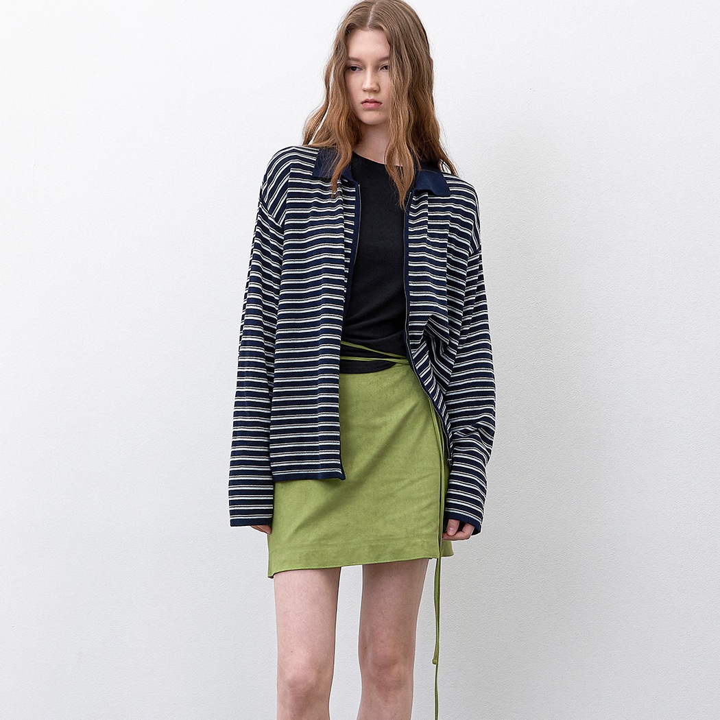 MULTI STRIPE COLLAR ZIP-UP CARDIGAN (CD-2250)