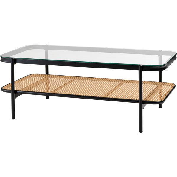ローテーブル センターテーブル 約幅110cm ブラック スチール 強化ガラス 棚付き リビングテーブル リビング 組立式