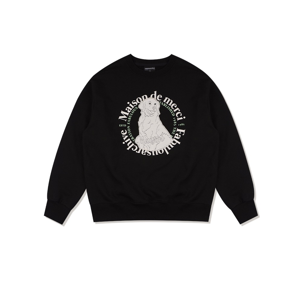 ファビュラスアーカイブユニセックスメゾンレトリバーパッチヘビーテリースウェットシャツブラック (FCD3TS802M)