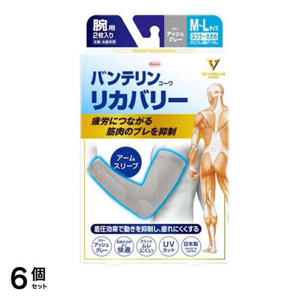 バンテリンコーワリカバリー アームスリーブ ふつう～大きめ(M～L) 2枚入 (アッシュグレー) 6個セット