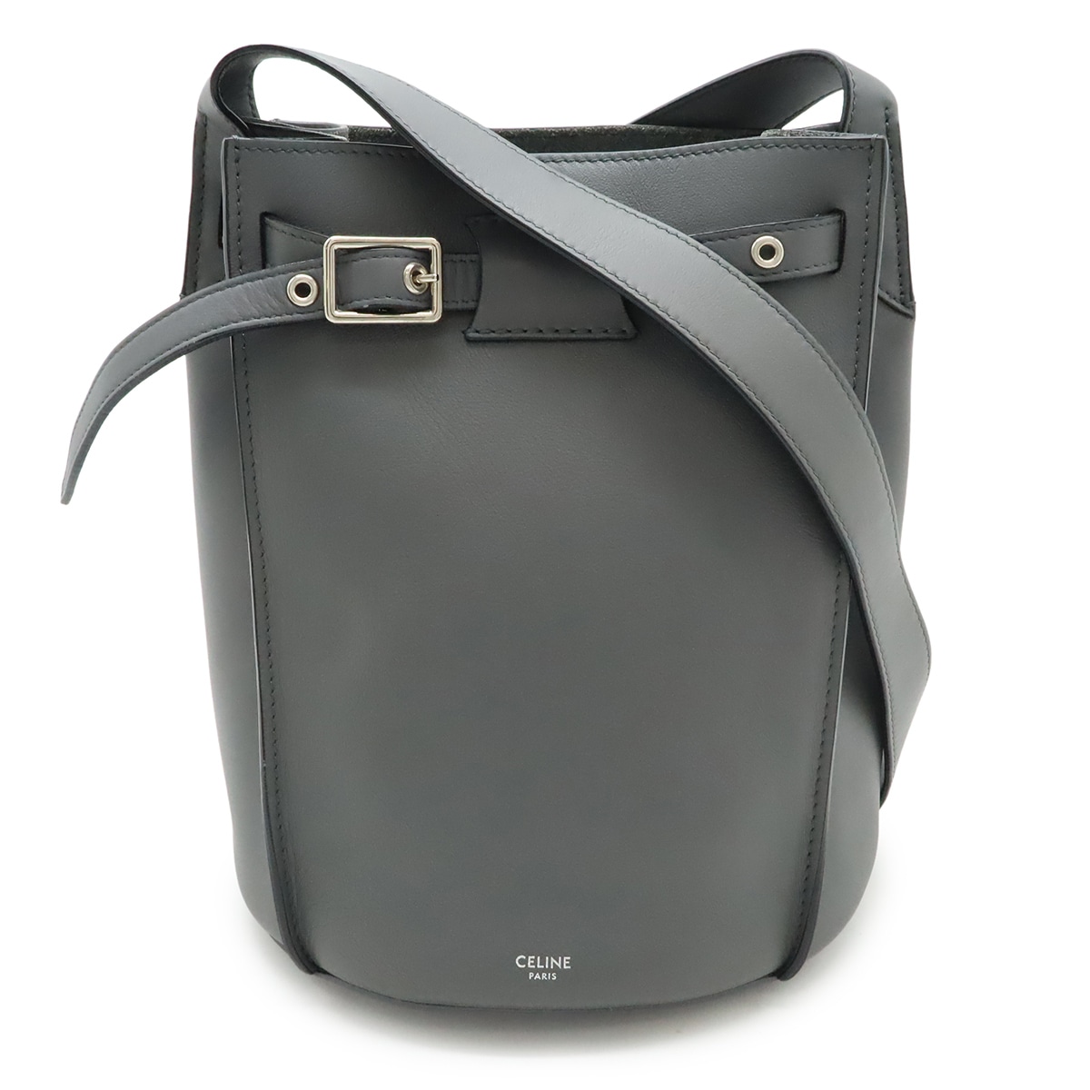 ビッグバッグ バケット ショルダーバッグ バケットバッグ バケツ型 カーフレザー グレー シルバー金具 18334