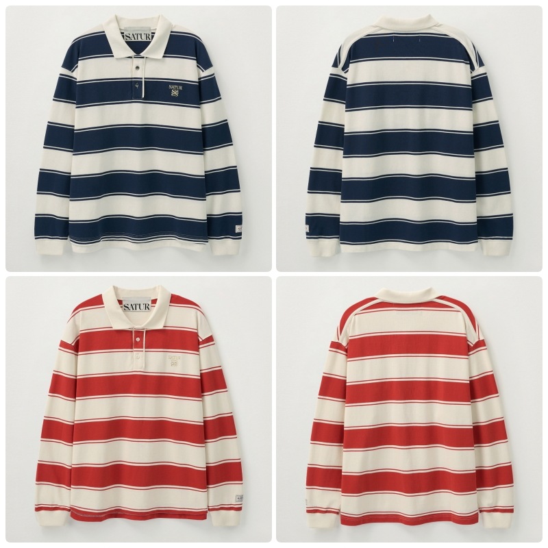 【SATUR】 RUGBY STRIPE PIQUE LONG SLEEVE : 2COLORS