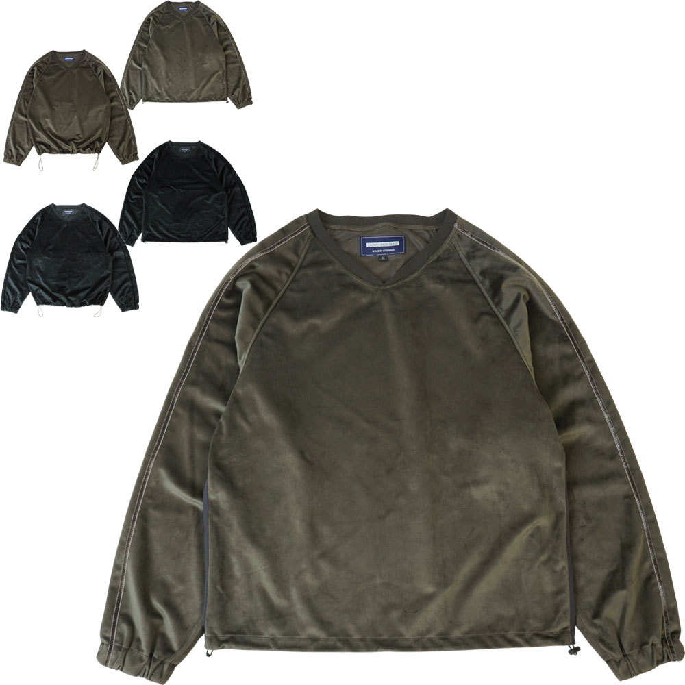 メンズ ベロア トップス 2wayロングスリーブ トラック プルオーバー TシャツLAUNCH BASIC TRADE ラウンチベーシックトレードブラック ブラウン