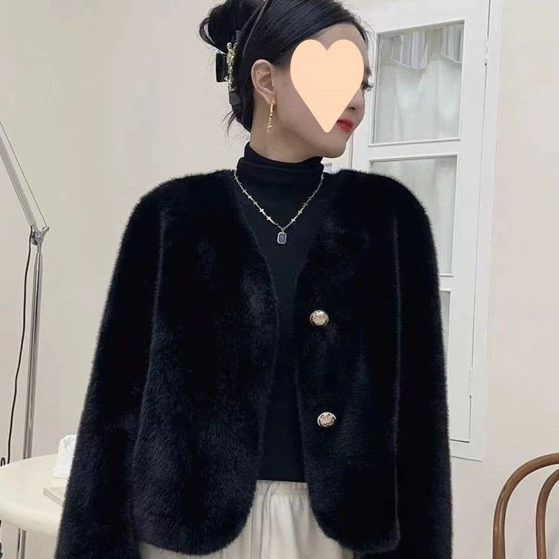 ハイエンド フェイク ミンク ファー 一体 新作 シルバーブルー ミンク コート レディース ショート丈 ふわふわ アウター