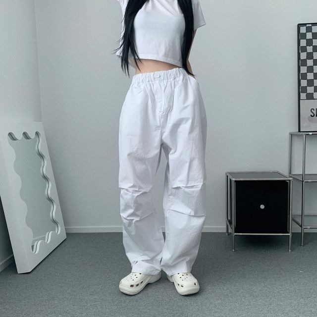[一字/ジョガー]ピンタック ワイド バンディング ストリング パンツ (3color)