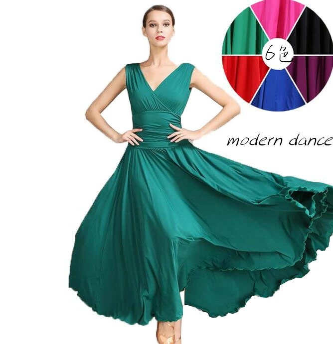 【本日限定】ワルツ　モダンダンス　社交ダンス　レディース　ダンス衣装　ガールズ　舞台演出服　ロン丈ドレス　大きい裾ドレス　ステージ衣装　演出服　エレガントなドレス　ダンス専門服　6色　M-XXL
