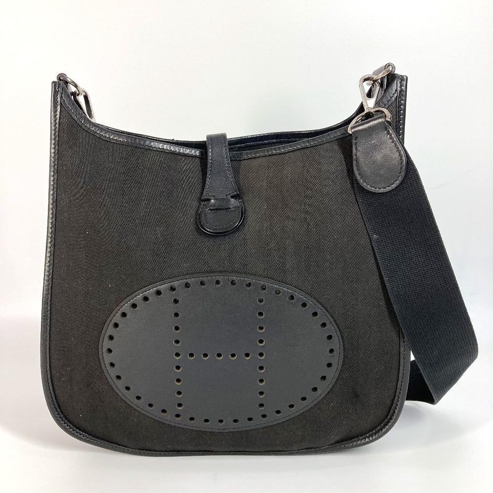 ショルダーバッグ エヴリン2 PM エブリン パンチングロゴ カバン 斜め掛け ポシェット レザー/キャンバス ブラック