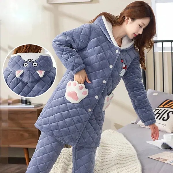 フード付き ホームウェア 厚手 裏起毛 着ぐるみパジャマ パジャマ レディース 韓国ファッション 厚手 長袖ロングズボン フランネル ホームウェアセット 補正下着