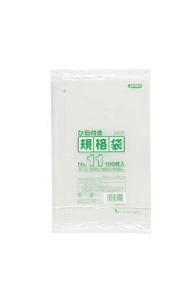 規格袋ひも付 11号100枚入03LLD透明 LK11 [xまとめ買い（60袋x5ケース）合計300袋セット] 38-468