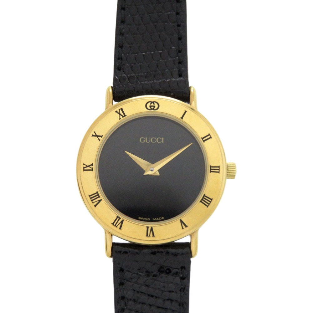 美品 クオーツ ヴィンテージ 3000.2.L 腕時計 リザード/GP ブラック 1485【中古】 レディース