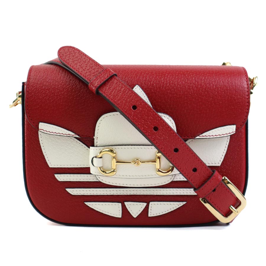 グッチ GUCCI 斜め掛けショルダーバッグ GUCCI x adidas レザー レッド/ホワイト ゴールド ユニセックス 658574 e59176a