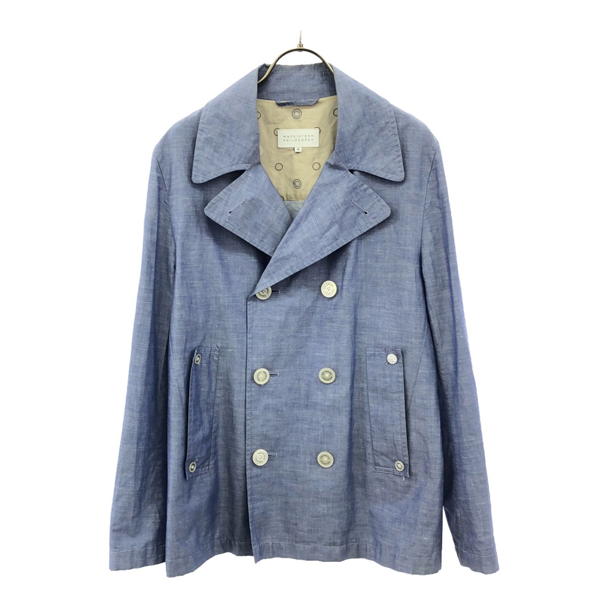 リネンブレンド ダブル ジャケット 38 ライトブルー レディース 古着