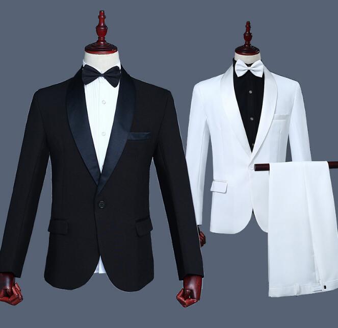 タキシード メンズ スーツセット 魔術師 舞台演出衣装 スーツ マジシャン衣装 シンガー 演奏会 紳士服 結婚式 オペラ舞台劇衣装 春秋 ジャケット+パンツ＋リボン 黒 白 S-3XL 3点セット