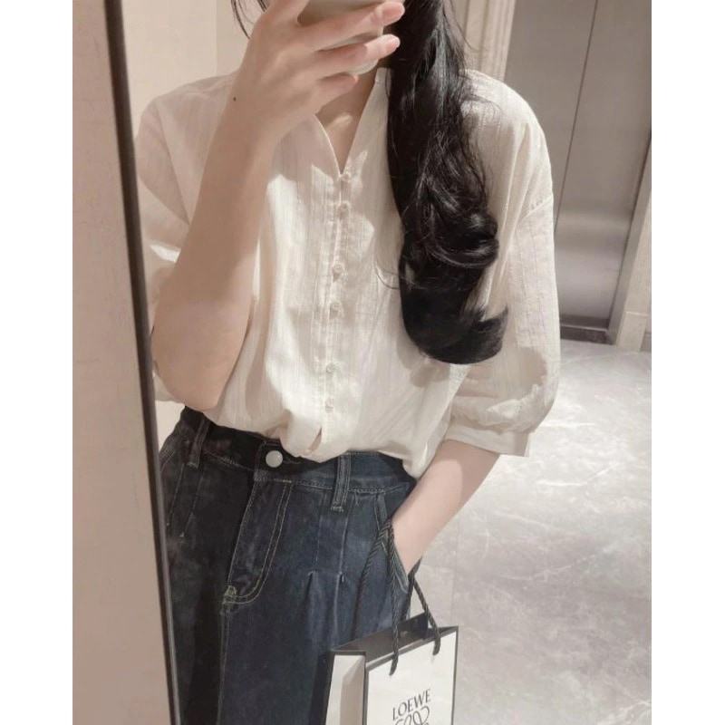 五分袖シャツ レディースカジュアル 薄手 夏服 夏物 おしゃれ シンプル