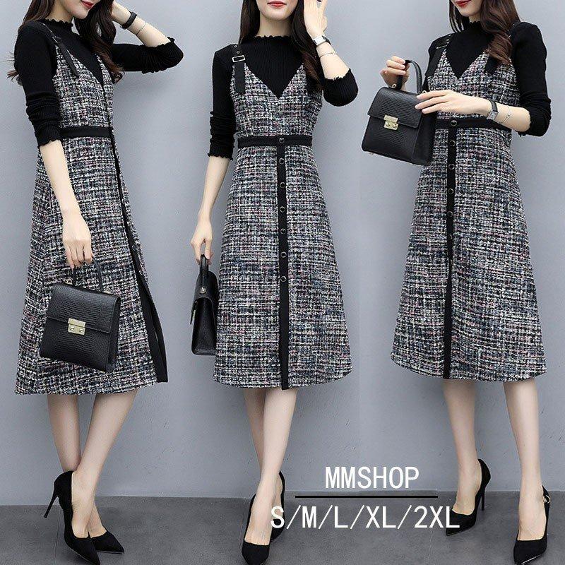 セットアップ ワンピース レディース ニット セーター 2点セット 長袖 膝丈 Aライン Vネック キレイ め 秋冬 暖かい 40代 ラシャ 結婚式 7,513円